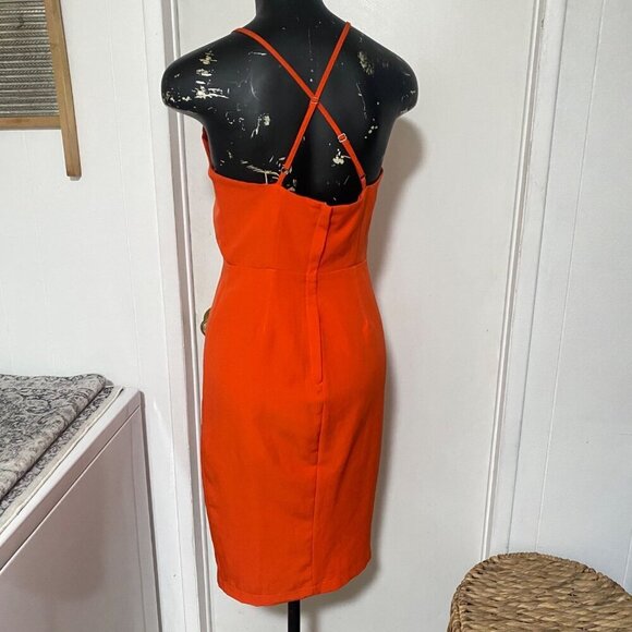 L’ Atiste  Bright Orange Red Plunging Neckline Dress Size Medium - Picture 5 of 7